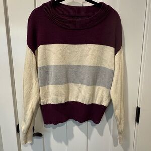 Lucky Brand Purple and Cream Crew Neck Sweater